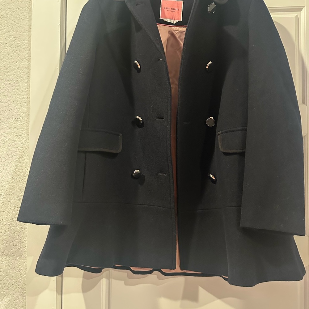 kate spade Navy Wool Double-Breasted Peacoat with Blush Lining